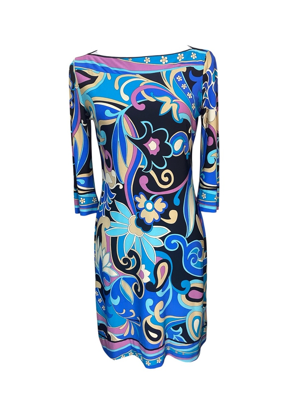 CACH’E Boat Neck Floral Abstract Print Shift Dress